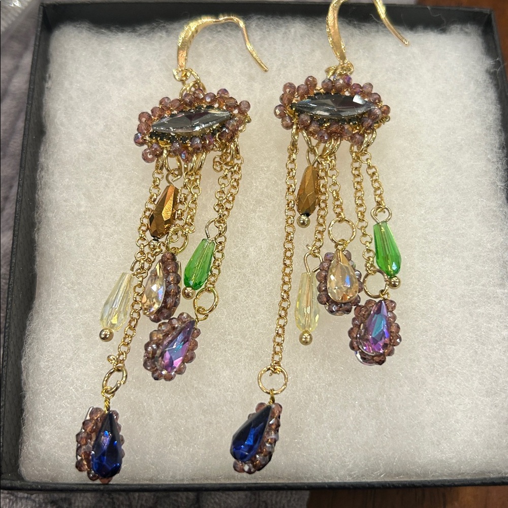Multicolor Crystals on Chains Dangling Earrings-NWT